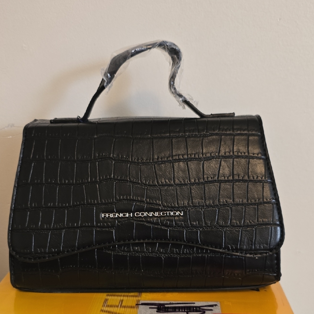 NO CALL OUTS! French Connection Black Croc-Patterned Satchel